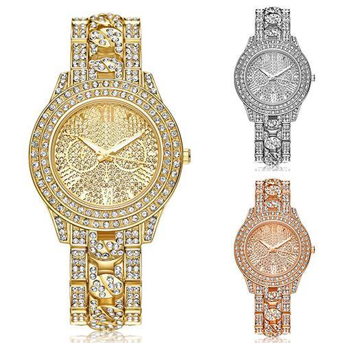 Women's Fashion Luxury Inlaid Shiny Rhinestone Round Dial Quartz Wrist Watch - MRSLM