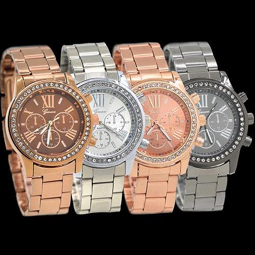 Women's Men's Geneva Roman Number Bling Crystal Analog Quartz Alloy Wrist Watch - MRSLM