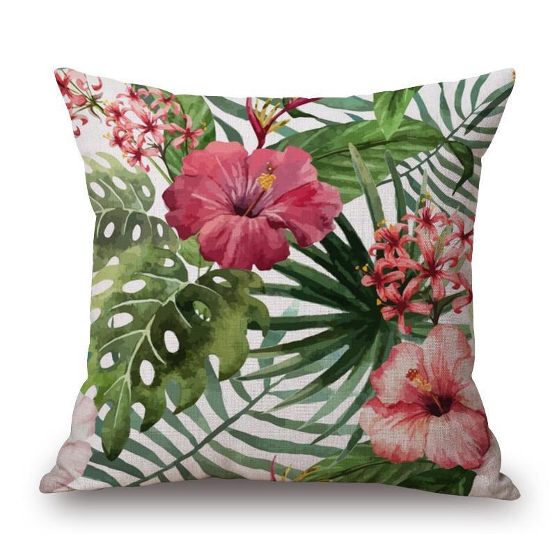 Decorative Throw Pillow Case Fashion Cotton Linen Tropical Plant Flowers Grass Cushion Cover Sofa Home Decor - MRSLM