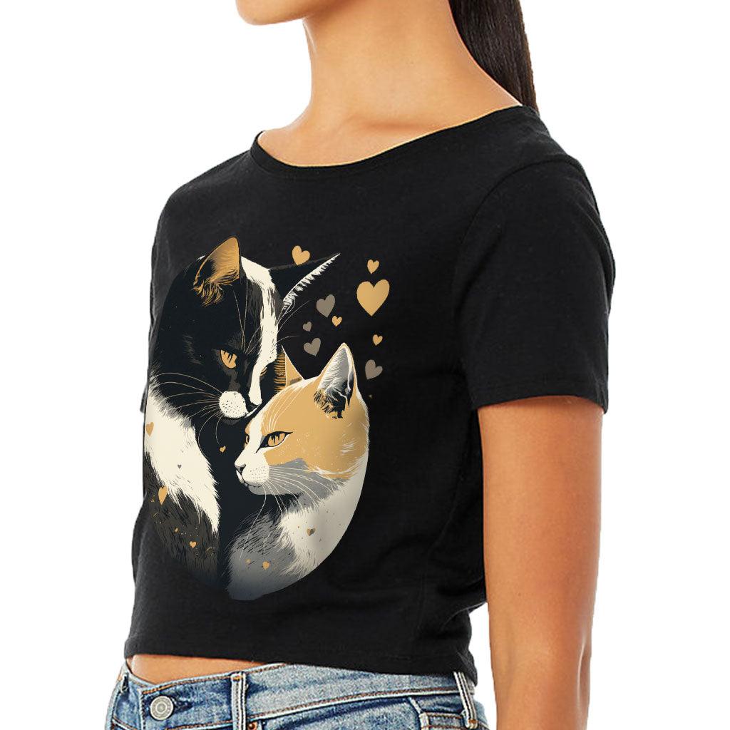 Cat Love Women's Cropped T-Shirt - Couple Style Crop Top - Printed Cropped Tee - MRSLM