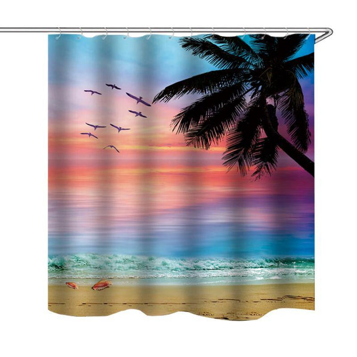 Beach Sunset Style Waterproof Bathroom Shower Curtain Toilet Cover Mat Non-Slip Rug Set for Bathroom Home Hotel - MRSLM