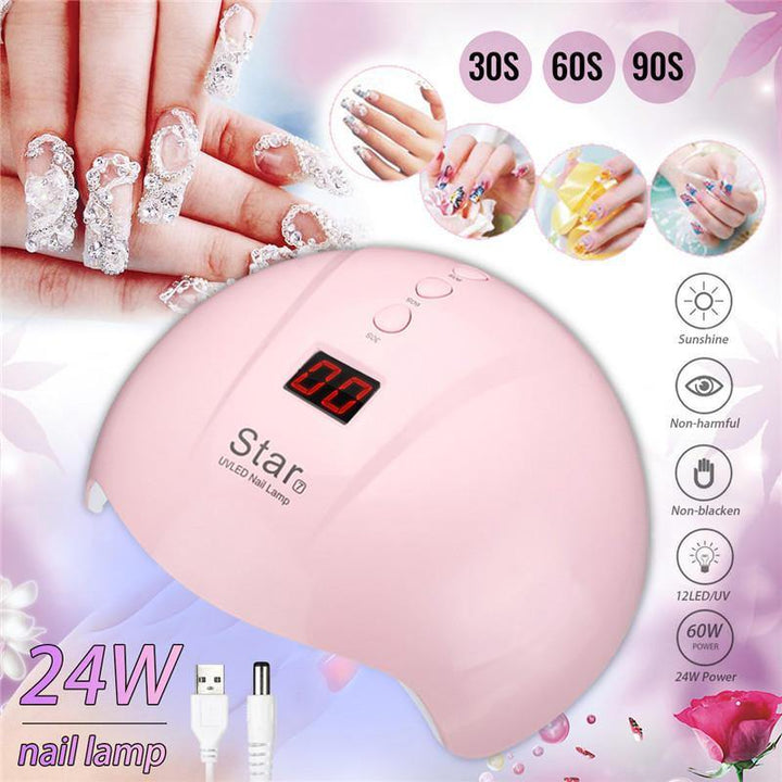 24W 12LEDs UV Nail Lamp Smart Sensing Gel Nails Polish Dryer Manicure - MRSLM