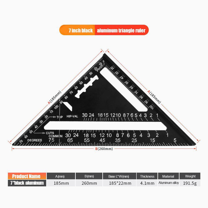 7/12'' Metric Aluminum Alloy Speed Square Triangle Angle Protractor Guide Ruler - MRSLM