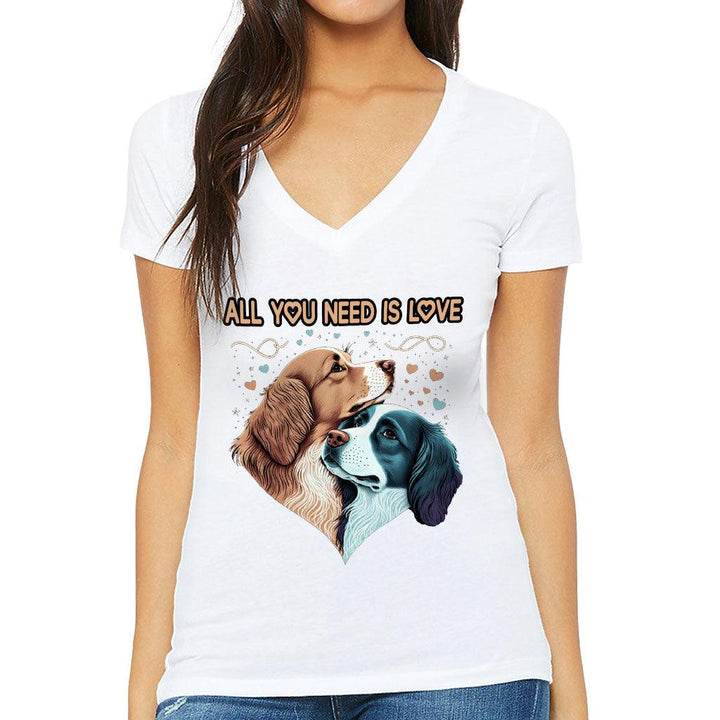 Dog Love Women's V-Neck T-Shirt - Cute Couple V-Neck Tee - Art T-Shirt - MRSLM