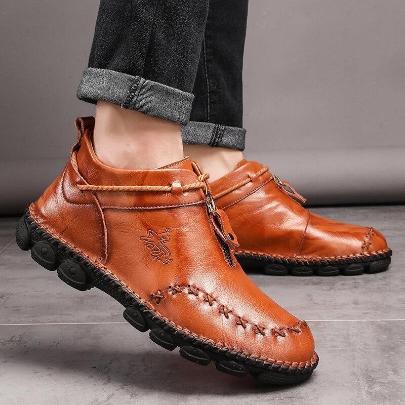 Menico Men Hand Stitching Leather Wear Resistant Large Size Soft Sole Casual Ankle Boots - MRSLM