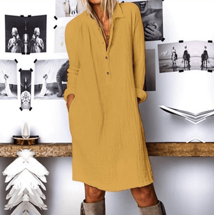 Cotton And Linen Long Sleeve Dress - MRSLM