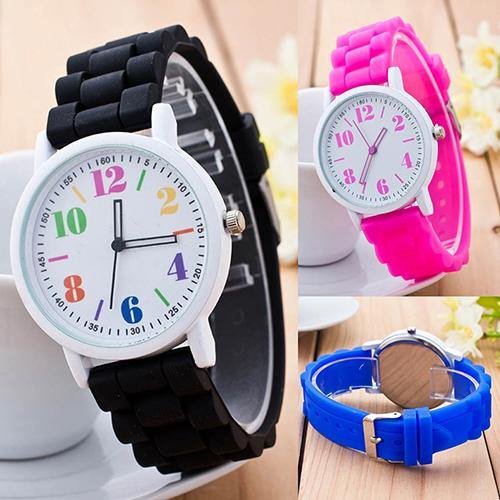 Kids Girls' Fashion Silicone Strap Arabic Number Sport Casual Quartz Wrist Watch - MRSLM