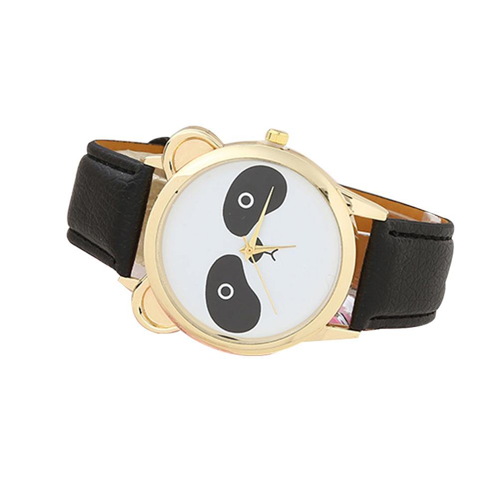 Girls Students Fashion Cartoon Panda Dial Faux Leather Analog Quartz Wrist Watch - MRSLM