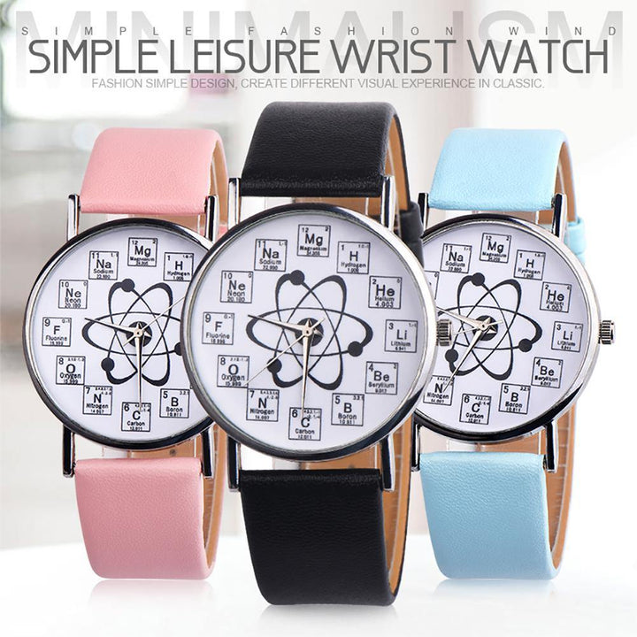 Fashion Student Chemical Element Markers Molecule Dial Quartz Analog Wrist Watch - MRSLM