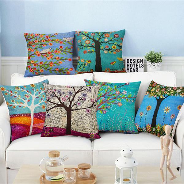 European Style Oil Painting Tree Cushion Cover Home Decor Throw Pillow Case - MRSLM