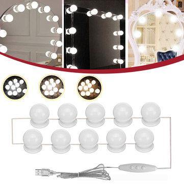 10PC USB Hollywood LED Bulb Vanity Makeup Dressing Table Dimmable Mirror Light Kit DC5V - MRSLM