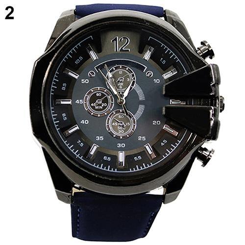 Men's Fashion Analog Sport Stainless Steel Case Quartz Faux Leather Wrist Watch - MRSLM