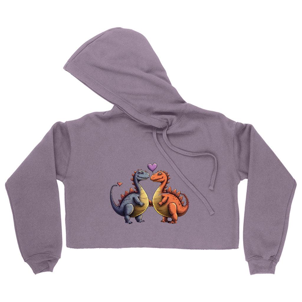 Love Couple Women's Cropped Hoodie - Dinosaur Print Cropped Hoodie - Printed Hooded Sweatshirt - MRSLM