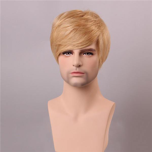 Blonde Men Short Mono Top Human Hair Wig Male Virgin Remy Capless Side Bang - MRSLM