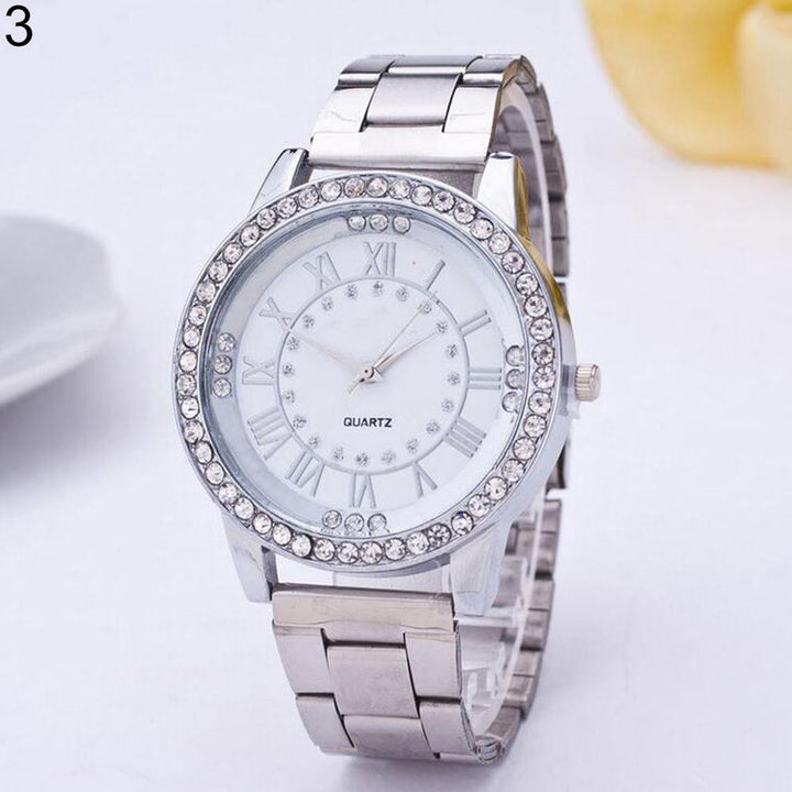 Unisex Fashion Rhinestone Analog Quartz Stainless Steel Bracelet Wrist Watch - MRSLM