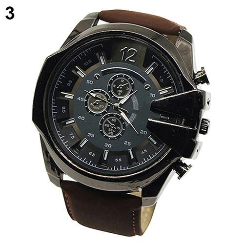 Men's Fashion Analog Sport Stainless Steel Case Quartz Faux Leather Wrist Watch - MRSLM