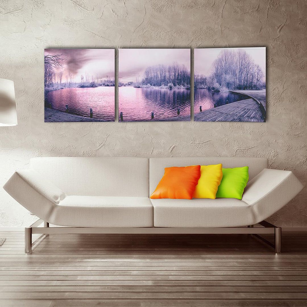 3Pcs Canvas Print Paintings Purple Lake Landscape Oil Painting Wall Decorative Printing Art Picture Frameless Home Office Decoration - MRSLM