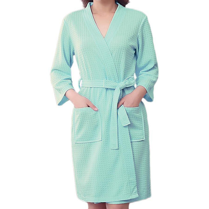 Honana BX-987 Towel Bathrobe Dressing Gown Unisex Men Women Solid Cotton Waffle Sleep Lounge - MRSLM