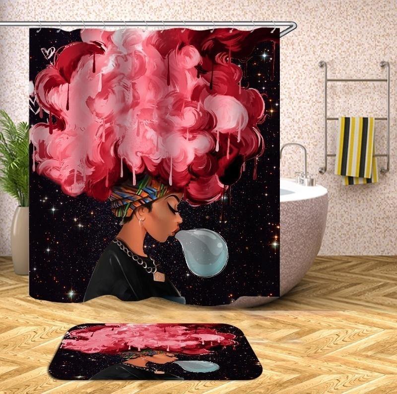 African Girl Bathroom Shower Curtain Soft Non-slip Bathroom Carpets Rugs Bath Mat Toilet Seat Cover - MRSLM