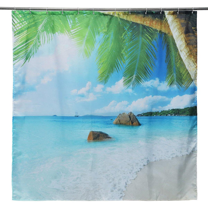 Bathroom Shower Curtain Washroom Tropical Beach Palm Trees 12 Hooks 180*180CM - MRSLM