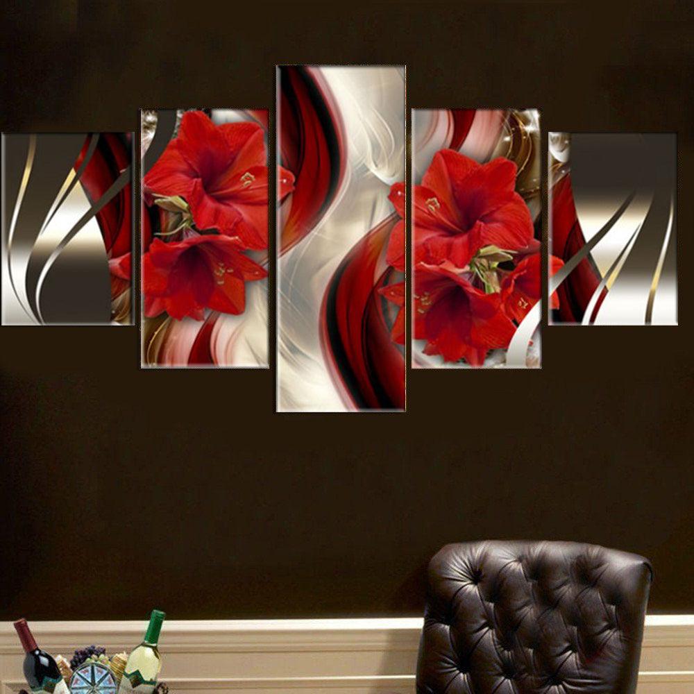 5Pcs Canvas Print Paintings Flowers Wall Decorative Print Art Pictures Frameless Wall Hanging Decorations for Home Office - MRSLM