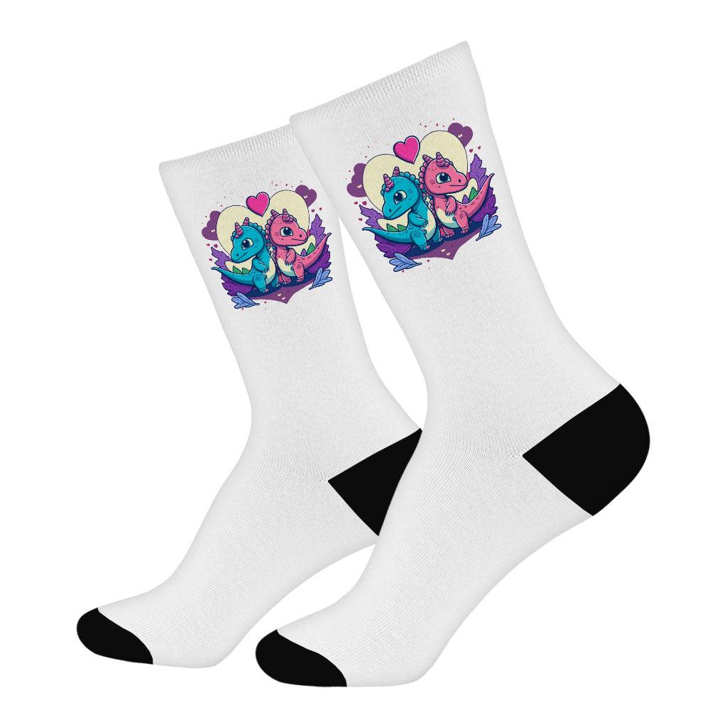 Dinosaur Print Socks - Love Graphic Novelty Socks - Colorful Crew Socks - MRSLM