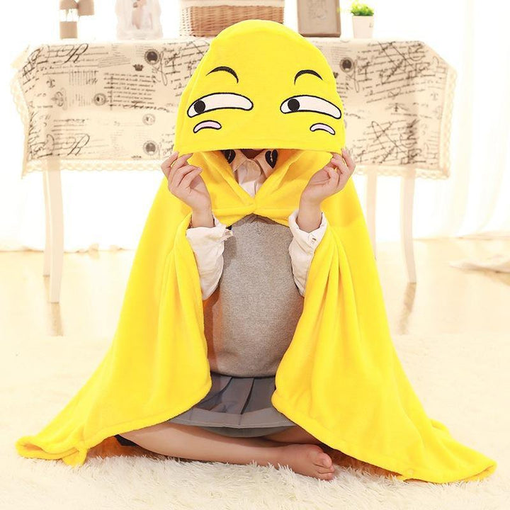 110x145cm Plush Toy Funny Expression Cloak Cape Shawl Coral Fleece Air Conditioning Blanket - MRSLM