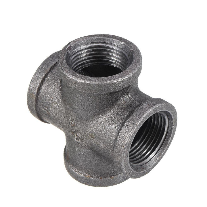 1/2" 3/4" 1" Cross 4 Way Pipe Fitting Malleable Iron Black Female Tube Connector - MRSLM