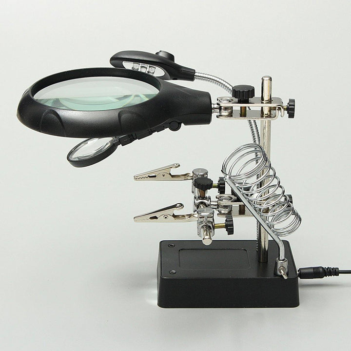 5 LED Light Magnifier Magnifying Glass Helping Hand Soldering Stand with 3 Lens - MRSLM