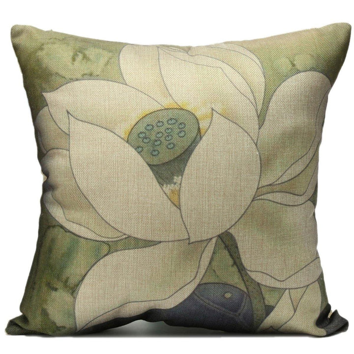 Chinese Ink Lotus Series Throw Pillow Case Cotton Linen Cushion Cover Home Sofa Decor - MRSLM