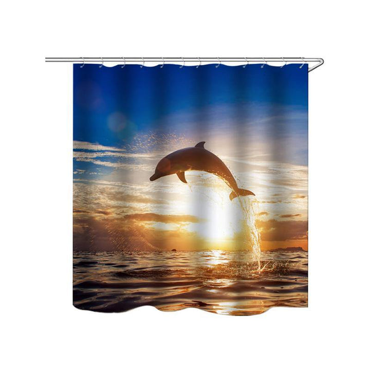 Dolphin Pattern Shower Curtain Waterproof Fabric Bath Accessory 3D Printing Ocean Curtain for Bathroom Green - MRSLM