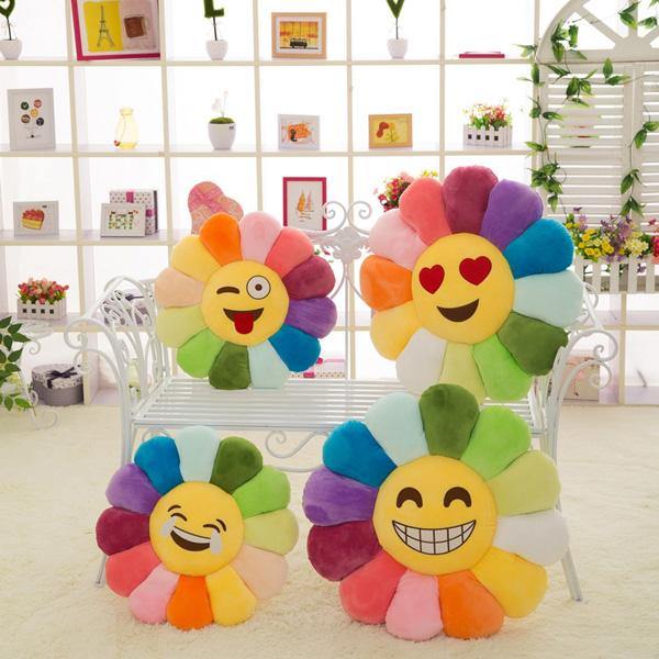 Creative Emoji Expression Candy Color Sunflowers Throw Pillow Plush Sofa Car Office Back Cushion - MRSLM