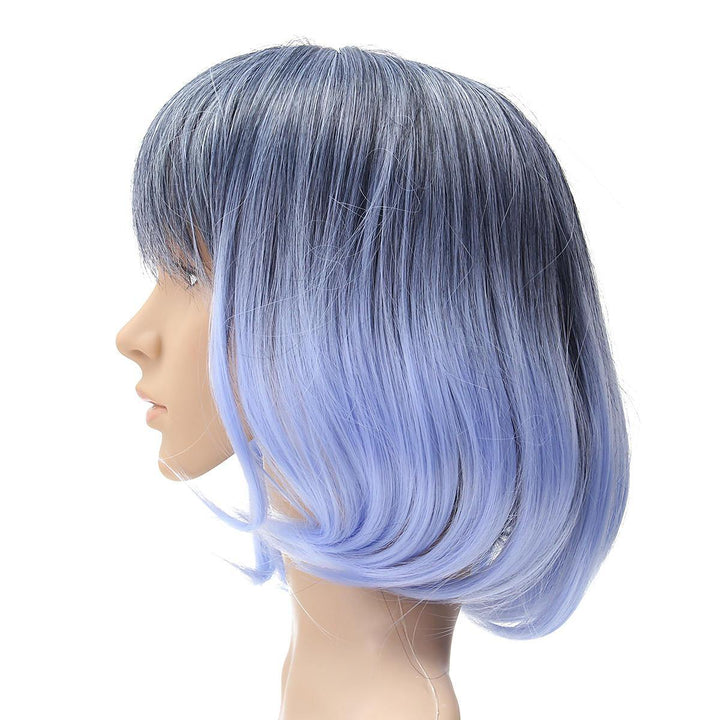 35-40cm Blue Gradient Cosplay Wig Woman Short Curly Hair Anime Natural Role Play Capless - MRSLM