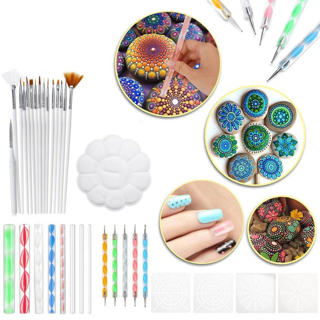 33Pcs Mandala Dotting Tools Set Rock Painting Kit Nail Art Pen Paint Stencil - MRSLM