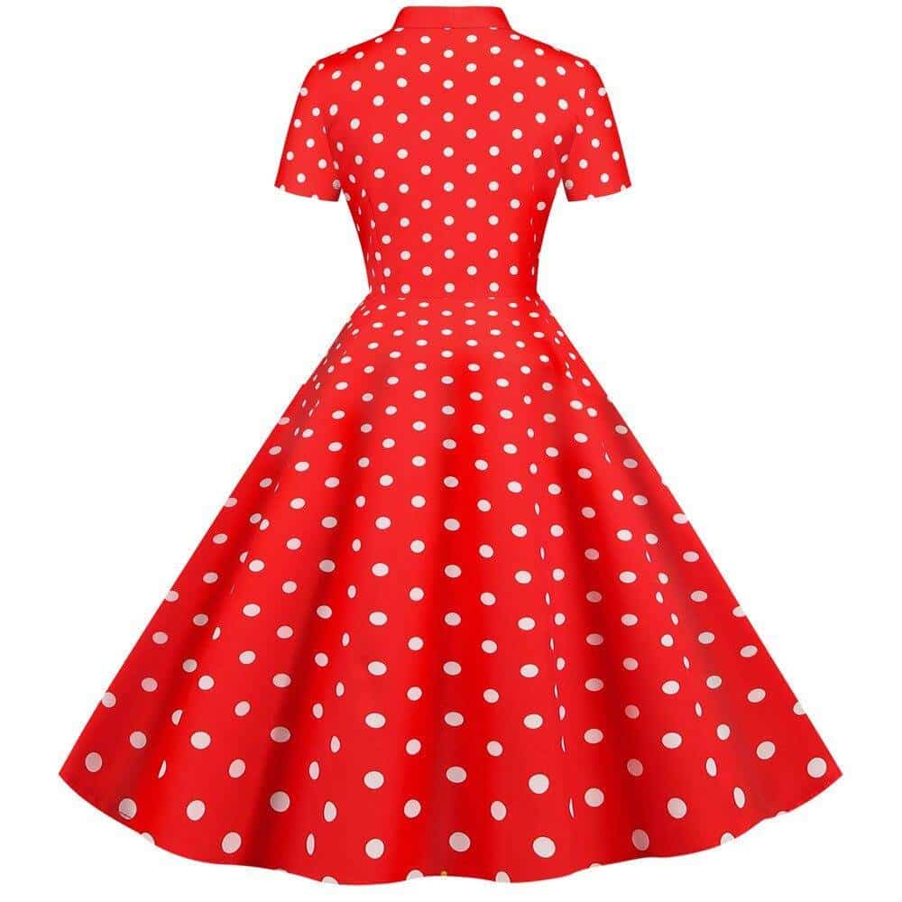 Black / Red Polka Dot Buttoned Pin-Up Dress for Women