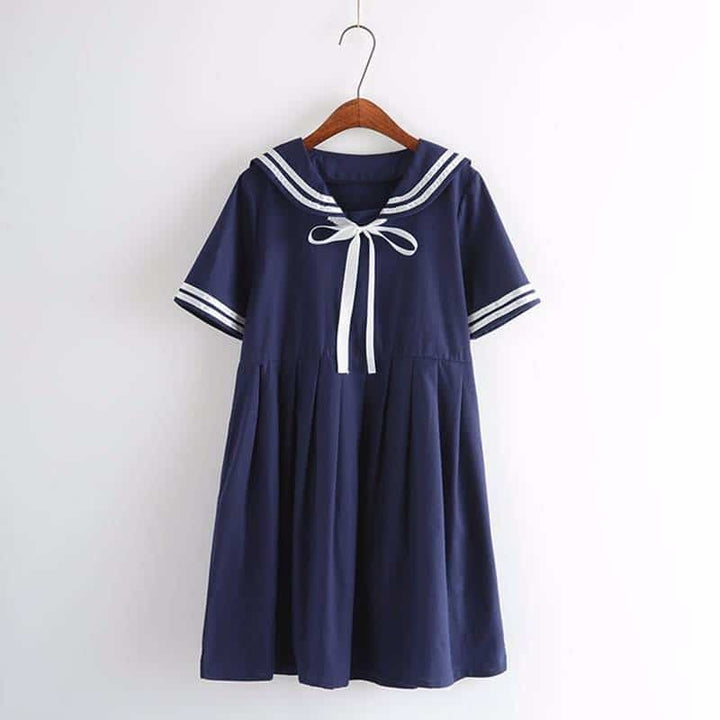 Cotton Women's Sailor Dress in Blue and White