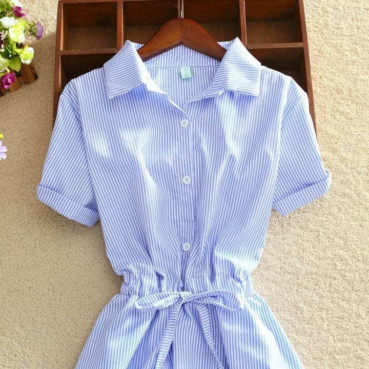 Elegant Striped Cotton Shirt Dresses