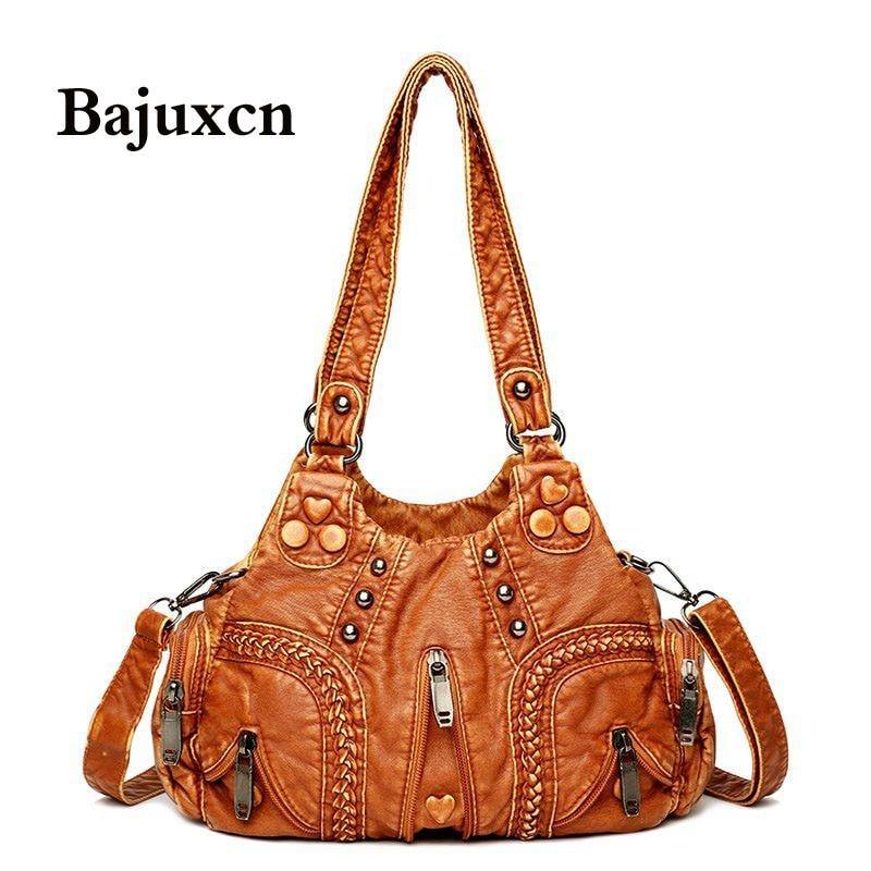 Fashion High Quality Washed PU Leather Handbag Ladies Daily Bag Gift Handbag Large Capacity Shoulder Bags Purse 2020 new Ladies - MRSLM