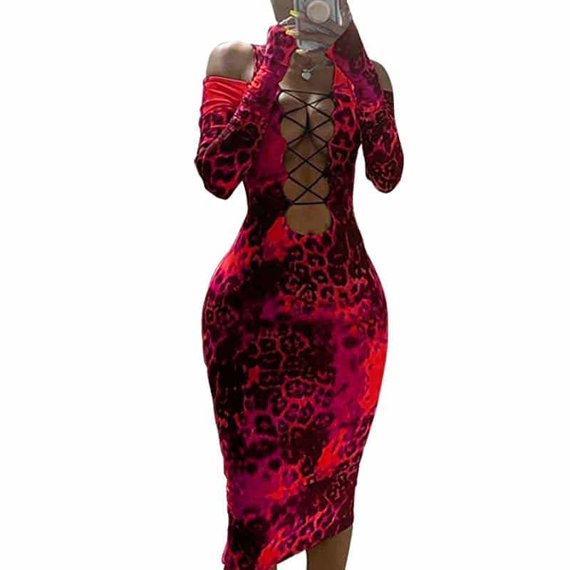 Full Sleeves Leopard Printed Dress for Women