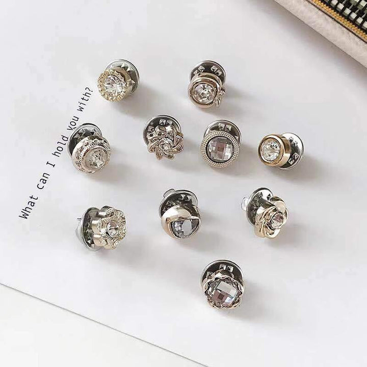 10pcs Button Brooch Set Imitation Pearl Rhinestones Pin Coat Clothes Accessories Gift Prevent Exposure Brooches for Women - MRSLM