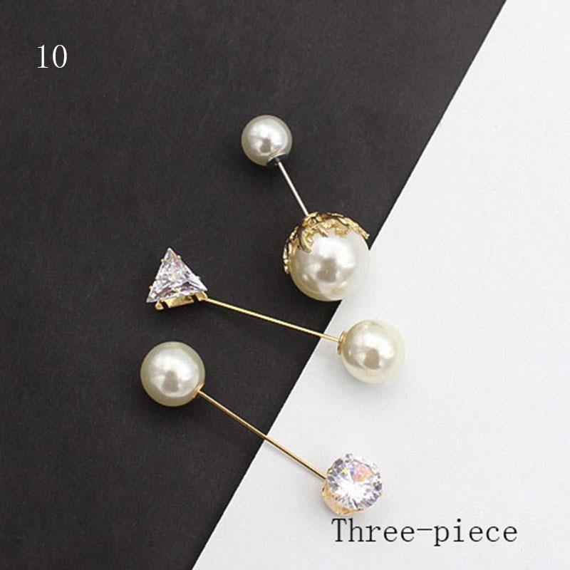 10pcs Button Brooch Set Imitation Pearl Rhinestones Pin Coat Clothes Accessories Gift Prevent Exposure Brooches for Women - MRSLM