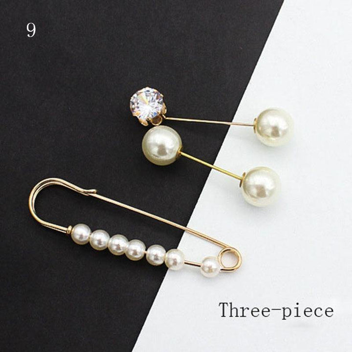 10pcs Button Brooch Set Imitation Pearl Rhinestones Pin Coat Clothes Accessories Gift Prevent Exposure Brooches for Women - MRSLM