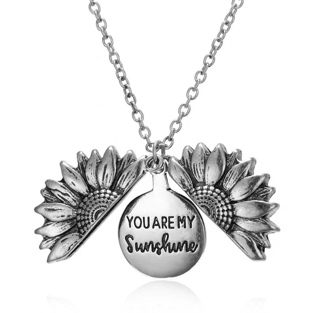 Gold Silver Color Open Locket Necklace Engraved You Are My Sunshine Sunflower Pendant Necklace Unique Party Jewelry Gift - MRSLM