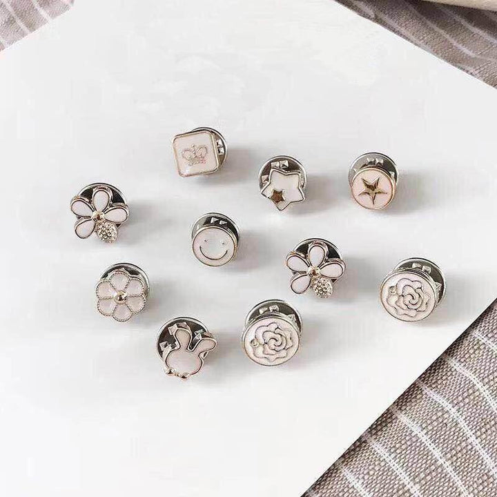 10pcs Button Brooch Set Imitation Pearl Rhinestones Pin Coat Clothes Accessories Gift Prevent Exposure Brooches for Women - MRSLM