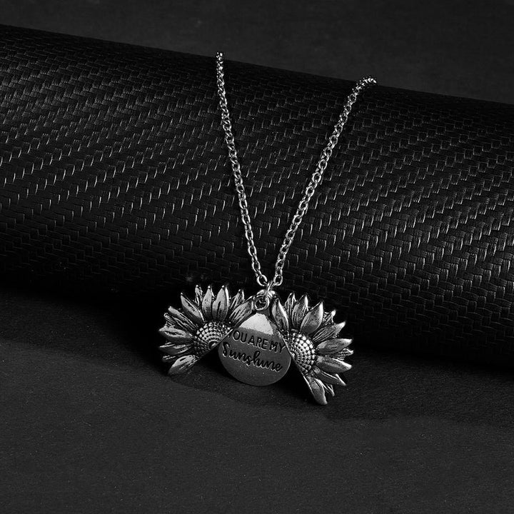 Gold Silver Color Open Locket Necklace Engraved You Are My Sunshine Sunflower Pendant Necklace Unique Party Jewelry Gift - MRSLM