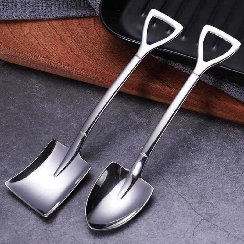 2PCS Set Cute Dessert Spoons Mini Coffee Spoon Shovel Shape Retro Square Head Small Spoon For Ice Cream Metal Stainless Steel - MRSLM