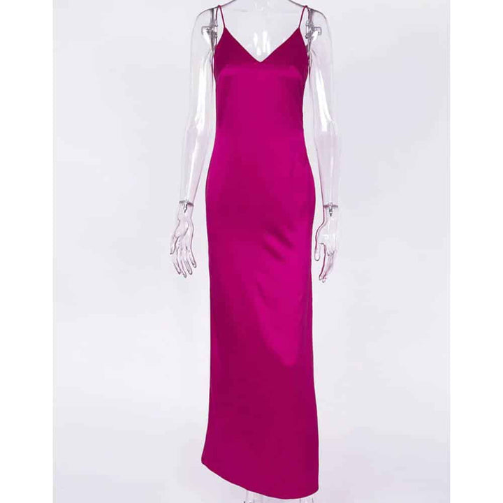 High-Waisted Maxi Satin Dress for Women