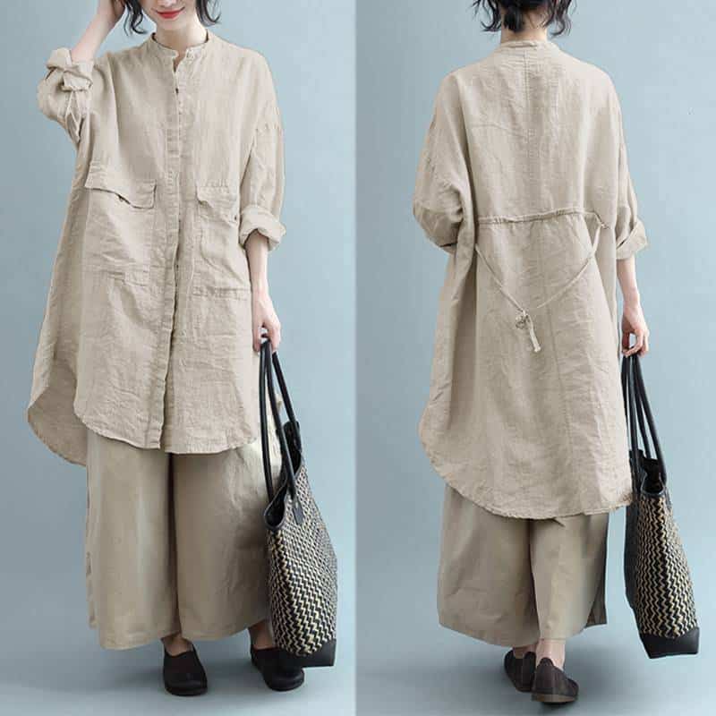 Linen Shirt Style Dress for Women