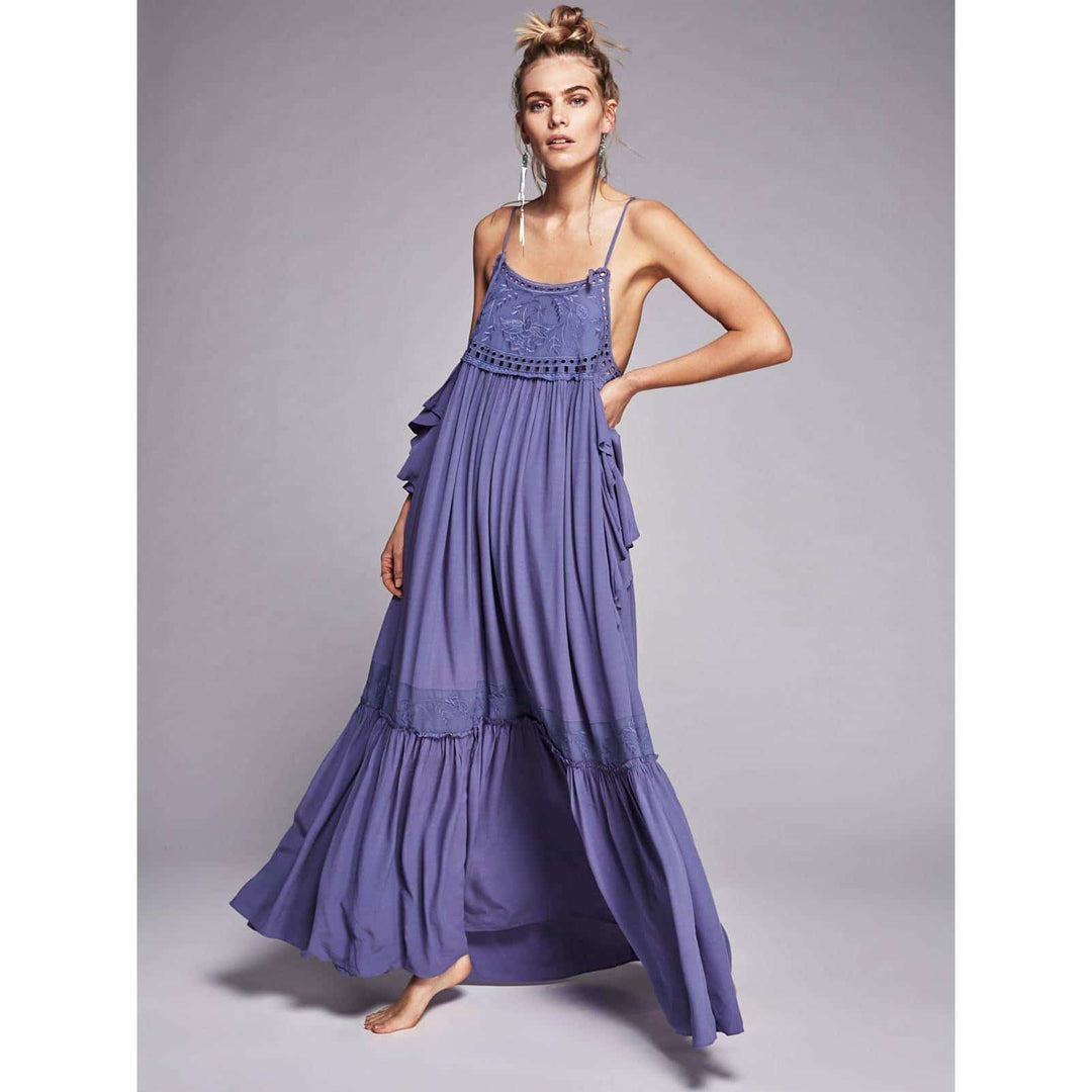 Solid Blue Maxi Dress for Women