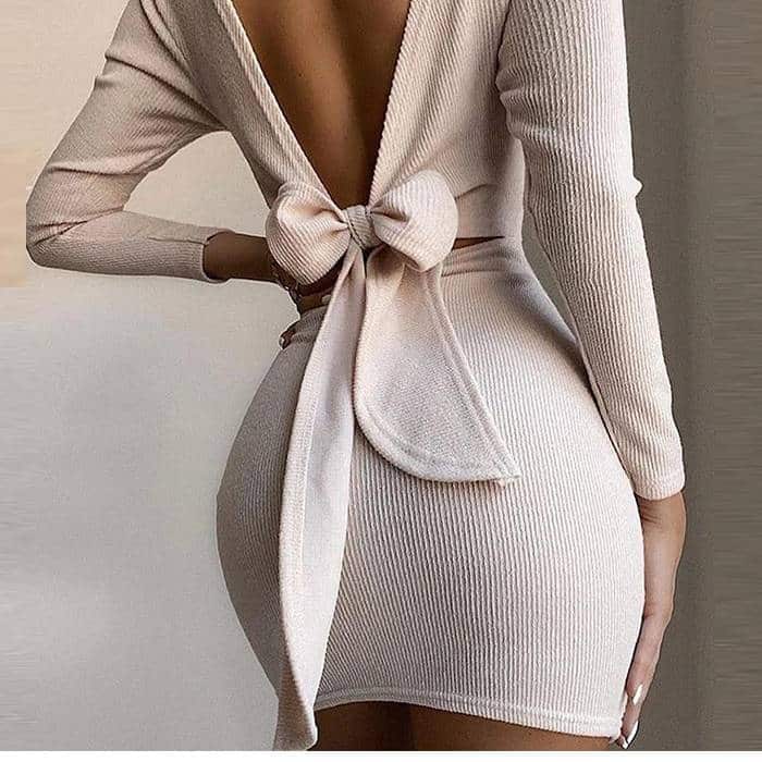 Women's Back Knotted Long Sleeved Bodycon Dress